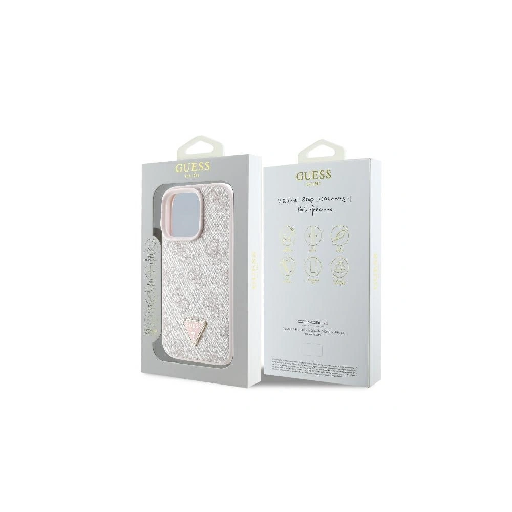 Etui Guess GUHCP16XP4TDPP Apple iPhone 16 Pro Max hardcase Leather 4G Triangle Strass MagSafe różowy - iPhone 16 Pro Max - Guess