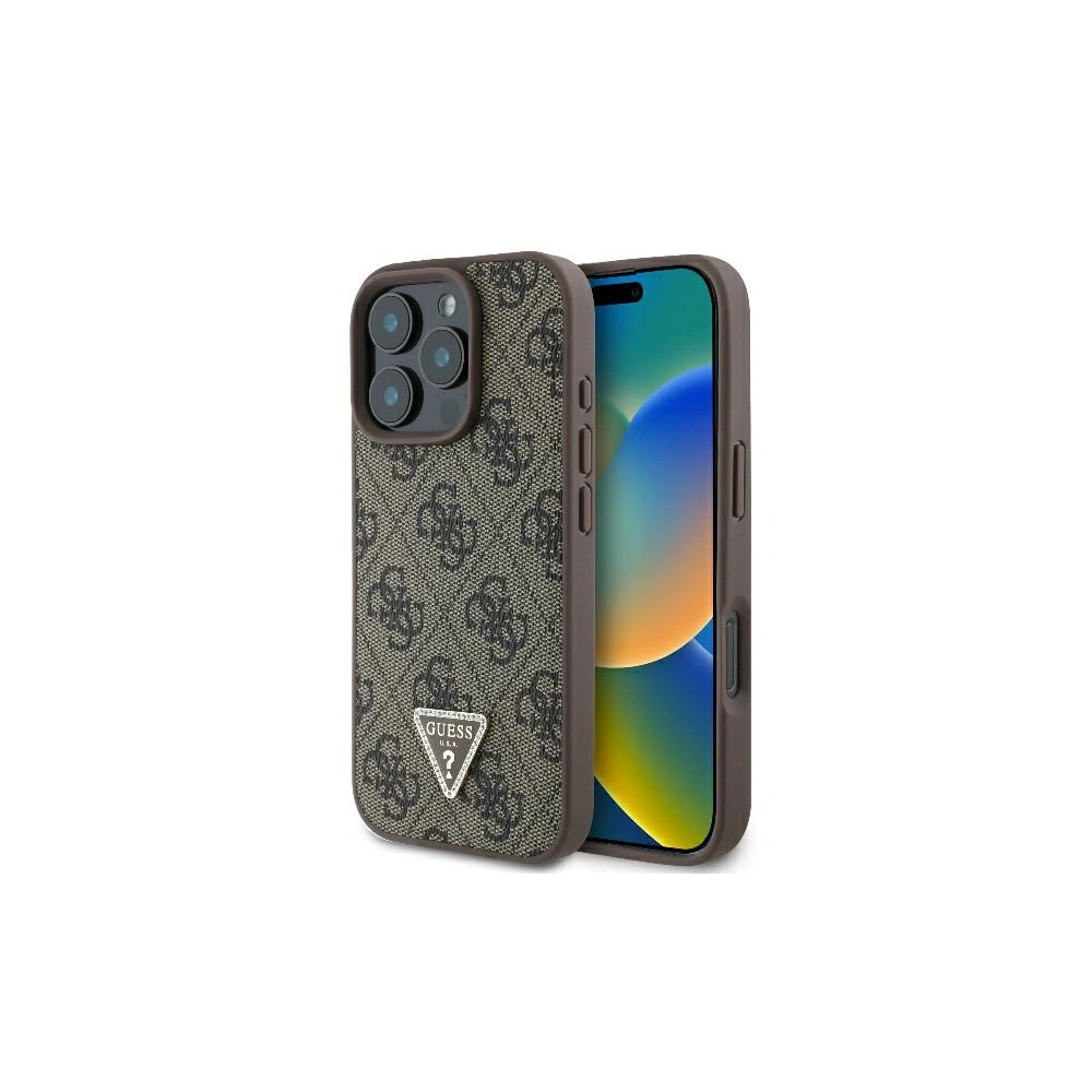 Etui Guess GUHCP16XP4TDPW Apple iPhone 16 Pro Max hardcase Leather 4G Triangle Strass MagSafe brązowy - iPhone 16 Pro Max - Guess