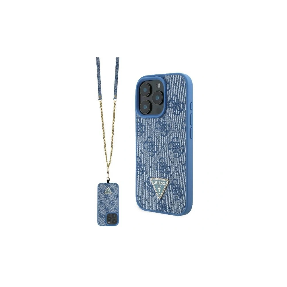 Etui Guess GUHCP16XP4TDSCPB Apple iPhone 16 Pro Max hardcase Leather Metal Logo Strass Crossbody niebieski - iPhone 16 Pro Max - Guess