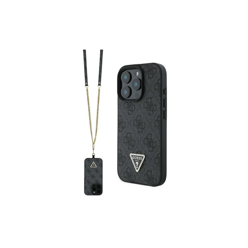 Etui Guess GUHCP16XP4TDSCPK Apple iPhone 16 Pro Max hardcase Leather Metal Logo Strass Crossbody czarny - iPhone 16 Pro Max - Guess