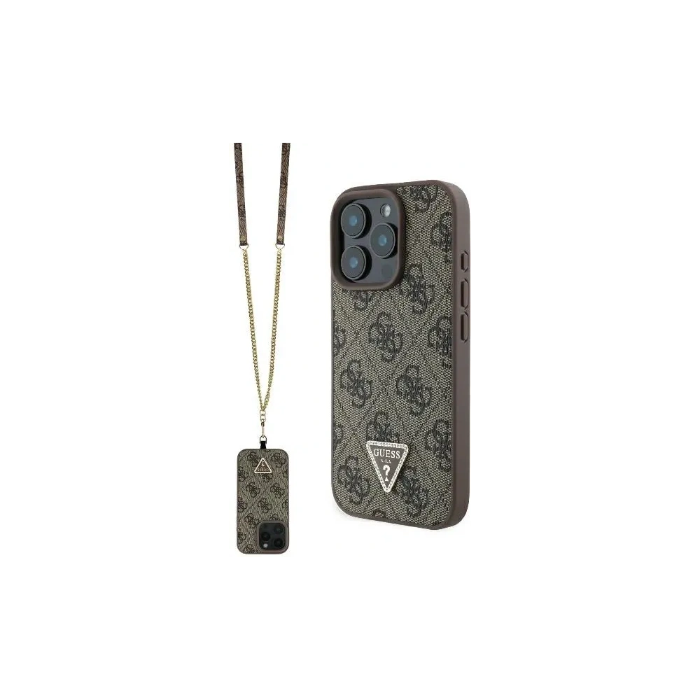 Etui Guess GUHCP16XP4TDSCPW Apple iPhone 16 Pro Max hardcase Leather Metal Logo Strass Crossbody brązowy - iPhone 16 Pro Max - Guess