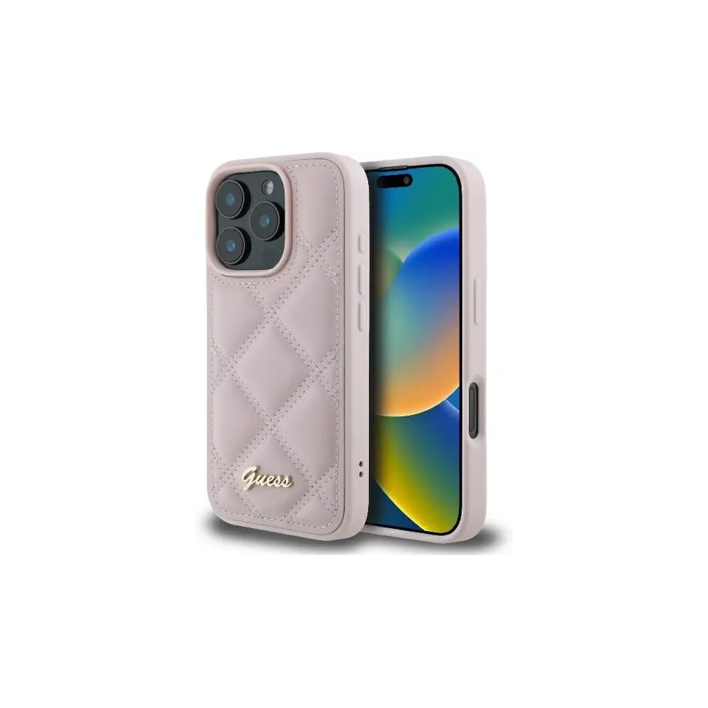 Etui Guess GUHCP16XPSQSQSP Apple iPhone 16 Pro Max hardcase Quilted Metal Logo różowy - iPhone 16 Pro Max - Guess
