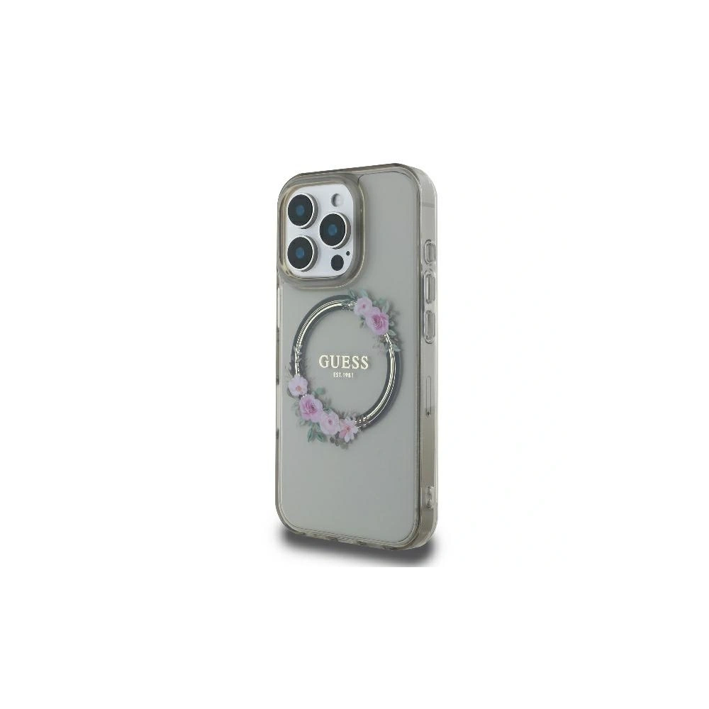 Etui Guess GUHMP16LHFWFCK Apple iPhone 16 Pro hardcase IML Flowers Wreath MagSafe czarny - iPhone 16 Pro - Guess