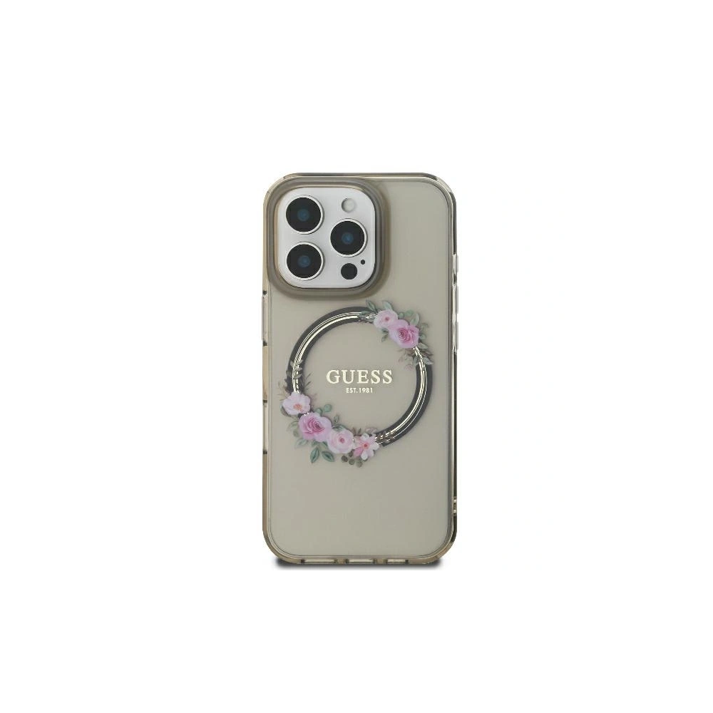 Etui Guess GUHMP16LHFWFCK Apple iPhone 16 Pro hardcase IML Flowers Wreath MagSafe czarny - iPhone 16 Pro - Guess