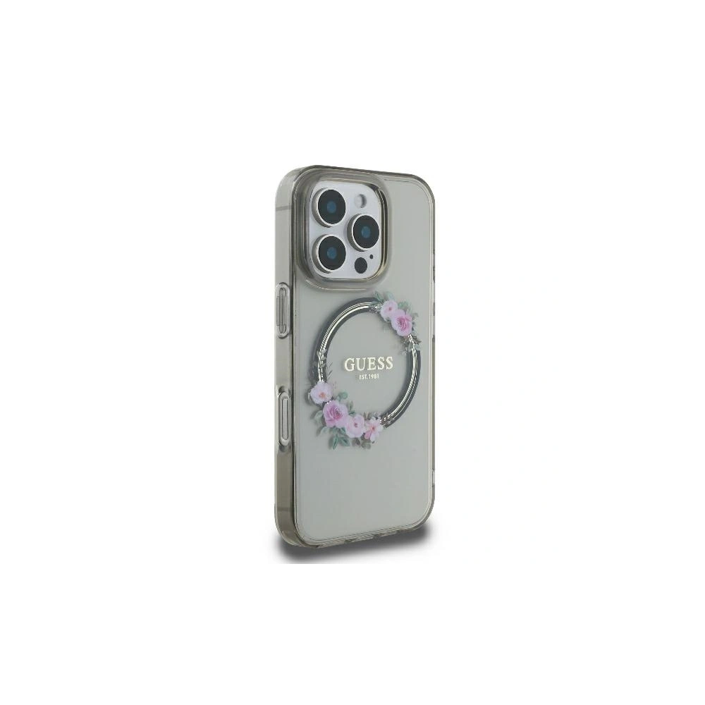 Etui Guess GUHMP16LHFWFCK Apple iPhone 16 Pro hardcase IML Flowers Wreath MagSafe czarny - iPhone 16 Pro - Guess