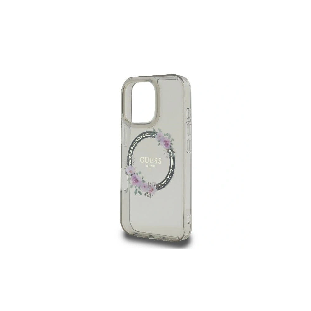 Etui Guess GUHMP16LHFWFCK Apple iPhone 16 Pro hardcase IML Flowers Wreath MagSafe czarny - iPhone 16 Pro - Guess