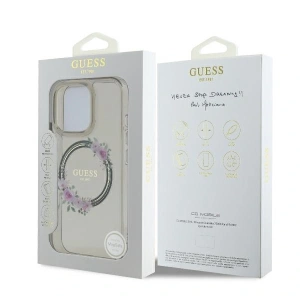 Buy Case Guess GUHMP16LHFWFCK Apple iPhone 16 Pro hardcase IML Flowers Wreath MagSafe black - GUE3554 - {ean13} - Home Screen Store Europe