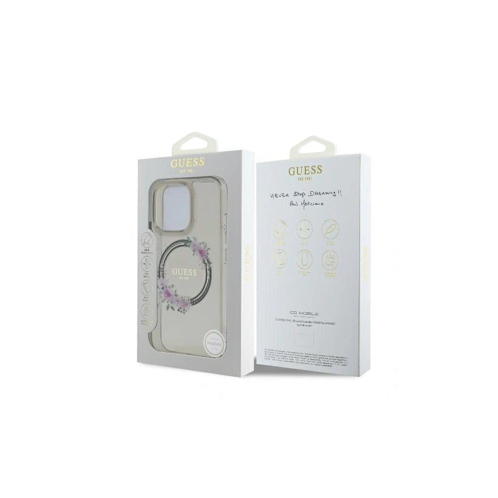 Etui Guess GUHMP16LHFWFCK Apple iPhone 16 Pro hardcase IML Flowers Wreath MagSafe czarny - iPhone 16 Pro - Guess