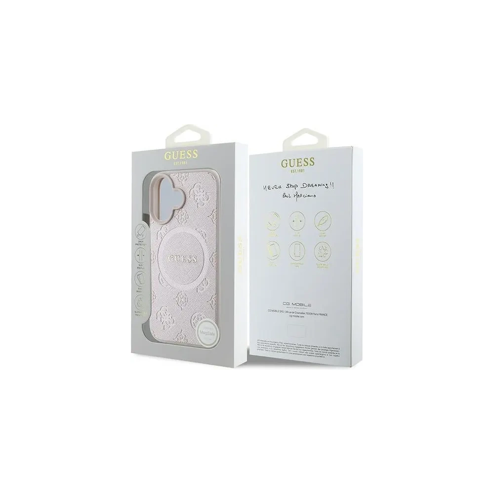 Etui Guess GUHMP16MPSAPSMEP Apple iPhone 16 Plus hardcase Saffiano Peony Classic Logo MagSafe różowy - iPhone 16 Plus - Guess