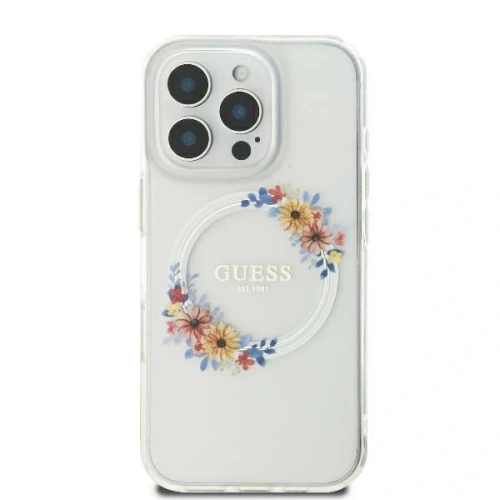 Buy Case Guess GUHMP16SHFWFCT Apple iPhone 16 hardcase IML Flowers Wreath MagSafe transparent - GUE3570 - {ean13} - Home Screen Store Europe
