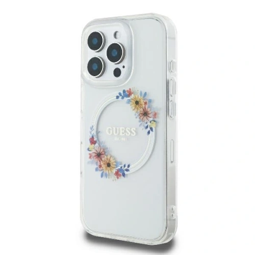 Buy Case Guess GUHMP16SHFWFCT Apple iPhone 16 hardcase IML Flowers Wreath MagSafe transparent - GUE3570 - {ean13} - Home Screen Store Europe