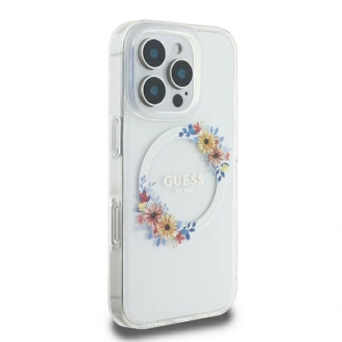 Buy Case Guess GUHMP16SHFWFCT Apple iPhone 16 hardcase IML Flowers Wreath MagSafe transparent - GUE3570 - {ean13} - Home Screen Store Europe