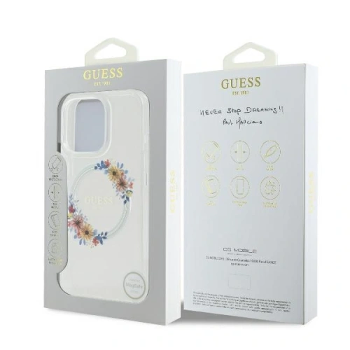 Kup Případ Guess GUHMP16SHFWFCT Apple iPhone 16 ochranný kryt IML Květy Věnec MagSafe průhledný - GUE3570 - {ean13} - Sklep Home Screen