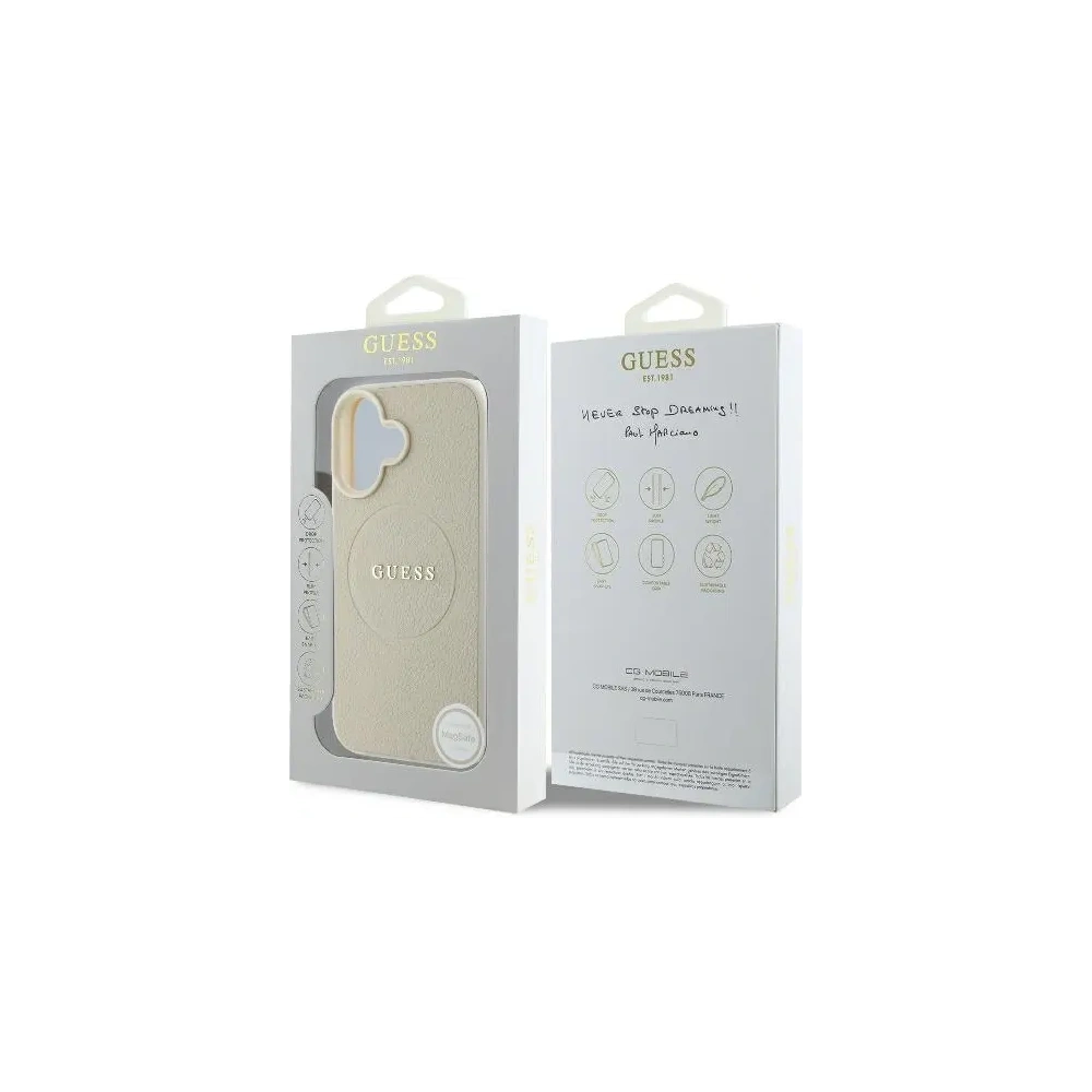 Etui Guess GUHMP16SPGHSMME Apple iPhone 16 hardcase Grained Ring MagSafe beżowy - iPhone 16 - Guess