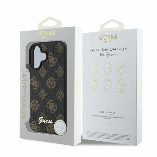 Buy Case Guess GUHMP16SPGPYSK Apple iPhone 16 hardcase Peony Script MagSafe black - GUE3572 - {ean13} - Home Screen Store Europe