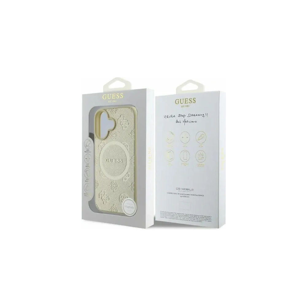 Guess GUHMP16SPSAPSMED iPhone 16 6.1" złoty/gold hardcase Saffiano Peony Classic Logo MagSafe - !ZAIMPORTOWANE - Guess