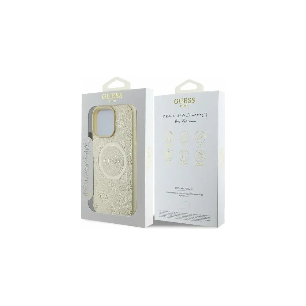 Guess GUHMP16XPSAPSMED iPhone 16 Pro Max 6.9" złoty/gold hardcase Saffiano Peony Classic Logo MagSafe - !ZAIMPORTOWANE - Guess