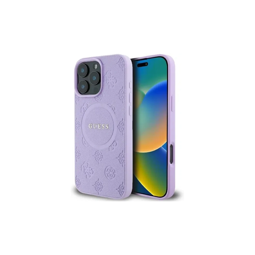Etui Guess GUHMP16XPSAPSMEU Apple iPhone 16 Pro Max hardcase Saffiano Peony Classic Logo MagSafe purpurowy - iPhone 16 Pro Max - Guess