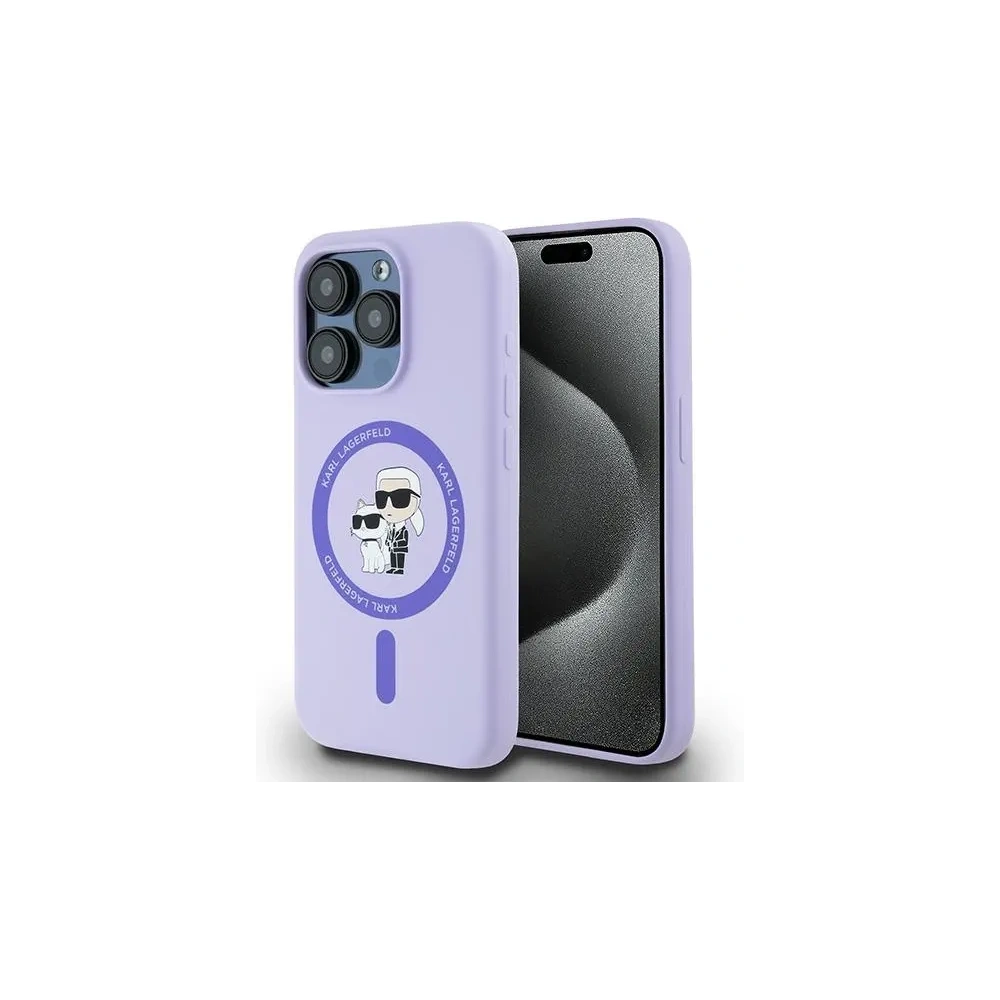 Etui Karl Lagerfeld KLHMP15LSCMKCRHU Apple iPhone 15 Pro hardcase Silicone Karl&Choupette Heads Ring MagSafe fioletowy - iPhone 15 Pro - Karl Lagerfeld