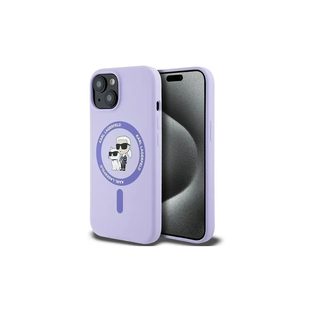 Etui Karl Lagerfeld KLHMP15SSCMKCRHU Apple iPhone 15 hardcase Silicone Karl&Choupette Heads Ring MagSafe fioletowy - iPhone 15 - Karl Lagerfeld