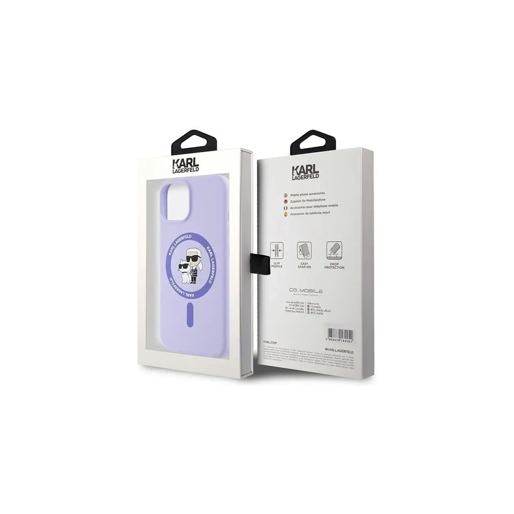 Etui Karl Lagerfeld KLHMP15SSCMKCRHU Apple iPhone 15 hardcase Silicone Karl&Choupette Heads Ring MagSafe fioletowy - iPhone 15 - Karl Lagerfeld