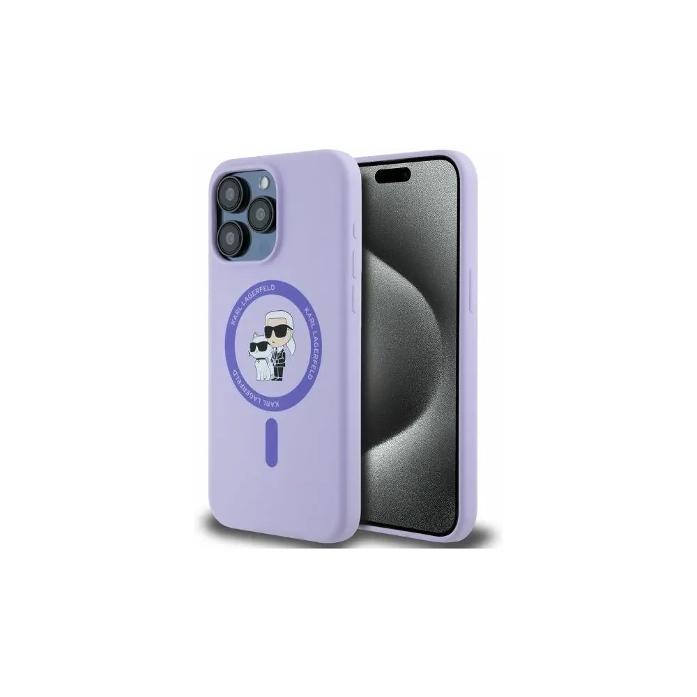 Etui Karl Lagerfeld KLHMP15XSCMKCRHU Apple iPhone 15 Pro Max hardcase Silicone Karl&Choupette Heads Ring MagSafe fioletowy - iPhone 15 Pro Max - Karl Lagerfeld