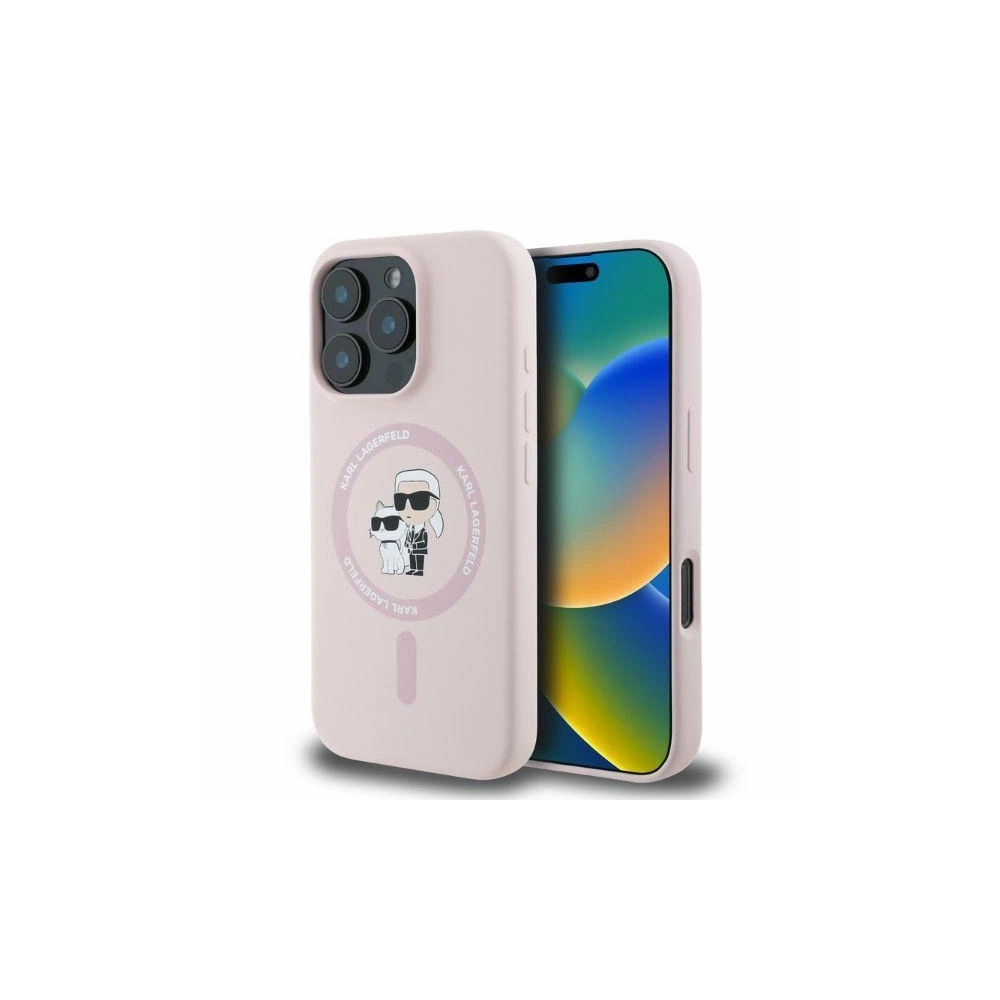 Etui Karl Lagerfeld KLHMP16LSCMKCRHP Apple iPhone 16 Pro hardcase Silicone Karl&Choupette Heads Ring MagSafe różowy - iPhone 16 Pro - Karl Lagerfeld