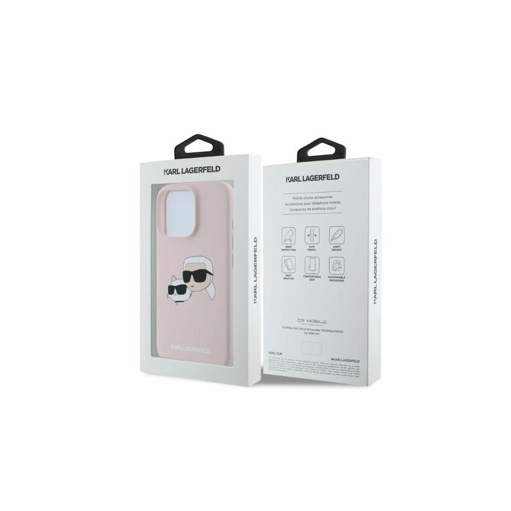 Etui Karl Lagerfeld KLHMP16LSKCHPPLP Apple iPhone 16 Pro hardcase Silicone Double Heads Print MagSafe różowy