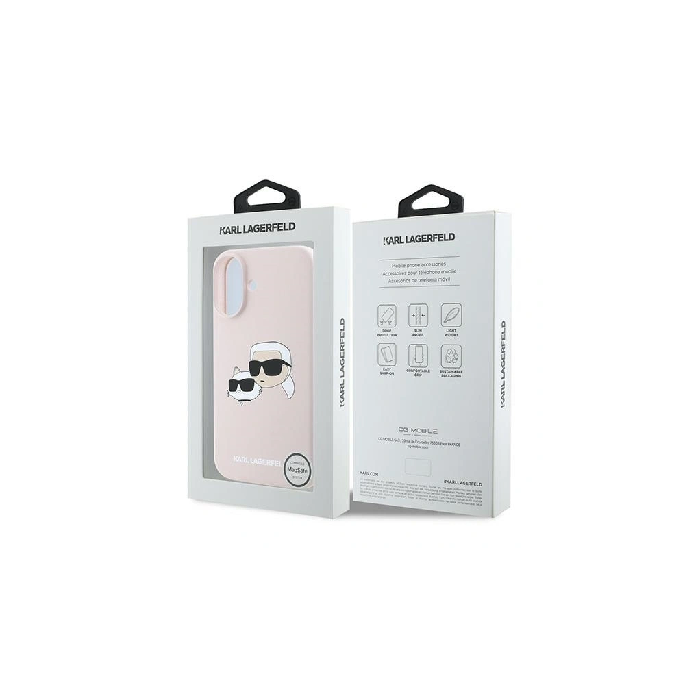 Etui Karl Lagerfeld KLHMP16MSKCHPPLP Apple iPhone 16 Plus hardcase Silicone Double Heads Print MagSafe różowy