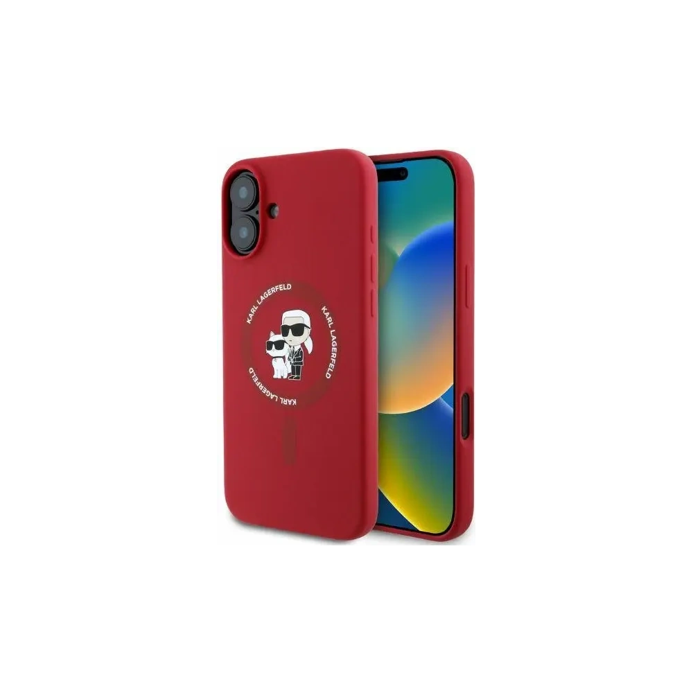Etui Karl Lagerfeld KLHMP16SSCMKCRHR Apple iPhone 16 hardcase Silicone Karl&Choupette Heads Ring MagSafe czerwony