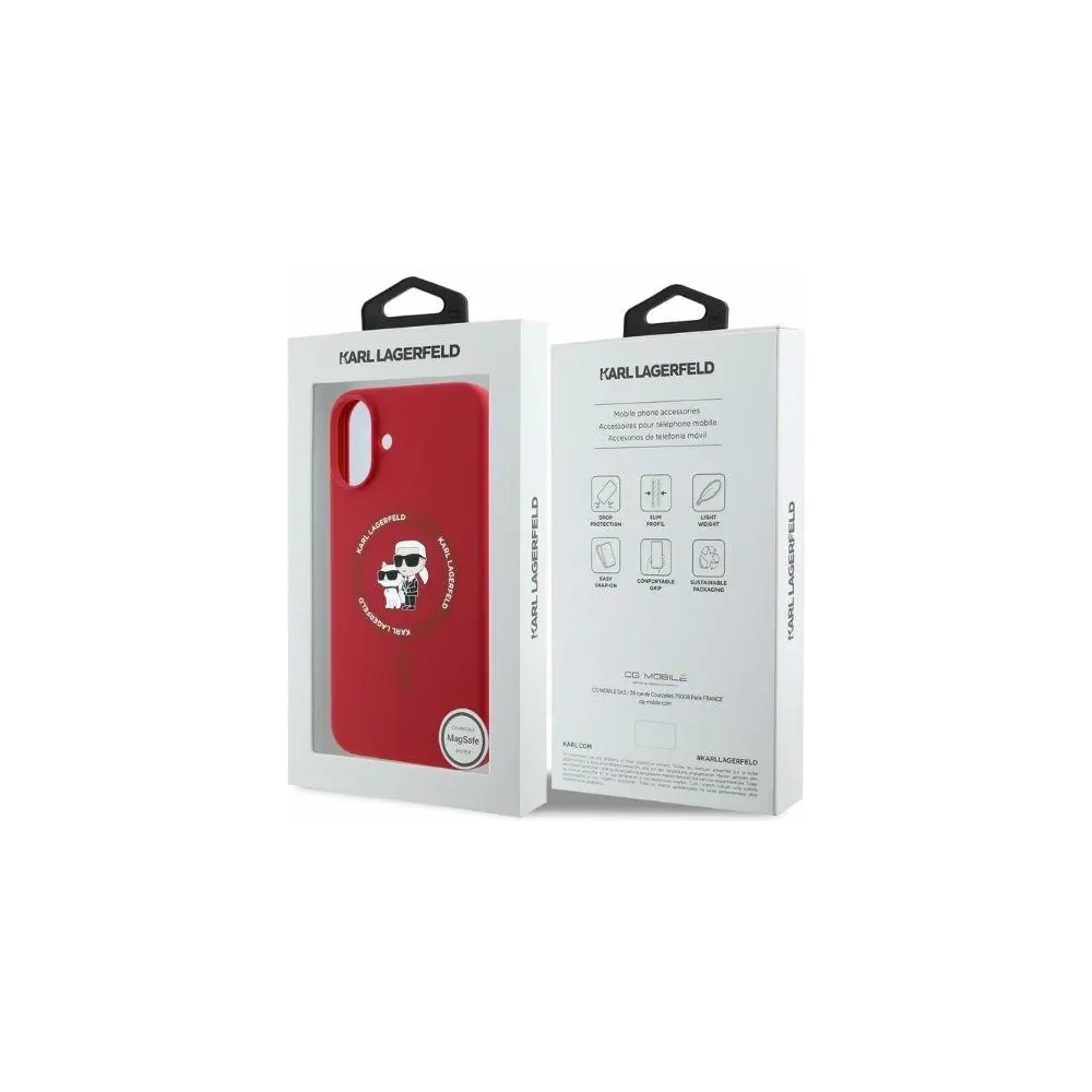 Etui Karl Lagerfeld KLHMP16SSCMKCRHR Apple iPhone 16 hardcase Silicone Karl&Choupette Heads Ring MagSafe czerwony