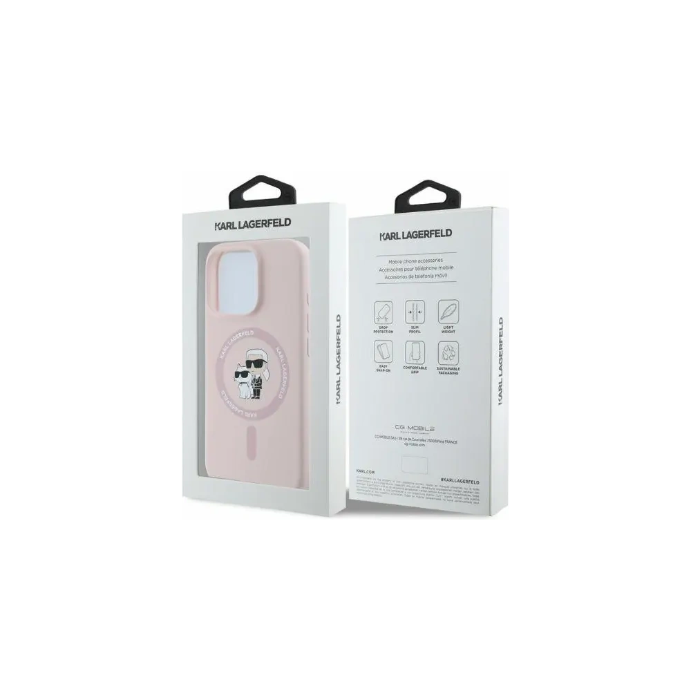 Etui Karl Lagerfeld KLHMP16XSCMKCRHP Apple iPhone 16 Pro Max hardcase Silicone Karl&Choupette Heads Ring MagSafe różowy