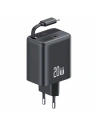 Ładowarka sieciowa USAMS USB-C + zwijany kabel USB-C PD+QC 20W Gan Fast Charging czarny YC Series - Sieciowe - Usams