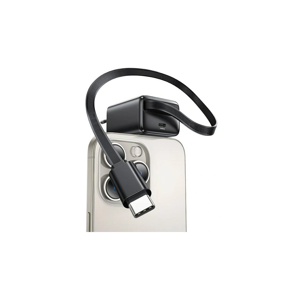 Ładowarka sieciowa USAMS USB-C + zwijany kabel USB-C PD+QC 20W Gan Fast Charging czarny YC Series - Sieciowe - Usams