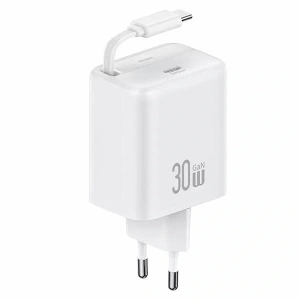 Kup USAMS USB-C Wandladegerät + ausziehbares USB-C Kabel PD+QC 30W Gan Schnellladung weiß YC-Serie - USA1172 - {ean13} - Sklep Home Screen