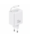Încărcător de perete USAMS USB-C + cablu USB-C retractabil PD+QC 30W Gan Încărcare rapidă alb YC Series - Rețea - Usams