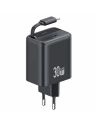 USAMS USB-C hálózati töltő + tekercselhető USB-C PD+QC 30W Gan Gyors Töltés fekete YC Sorozat - Hálózati - Usams