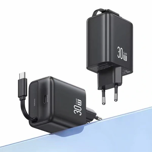 Kup Încărcător de perete USAMS USB-C + cablu USB-C retractabil PD+QC 30W Gan Fast Charging negru seria YC - USA1173 - {ean13} - Sklep Home Screen