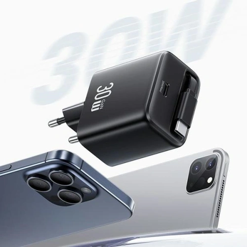 Kup Încărcător de perete USAMS USB-C + cablu USB-C retractabil PD+QC 30W Gan Fast Charging negru seria YC - USA1173 - {ean13} - Sklep Home Screen