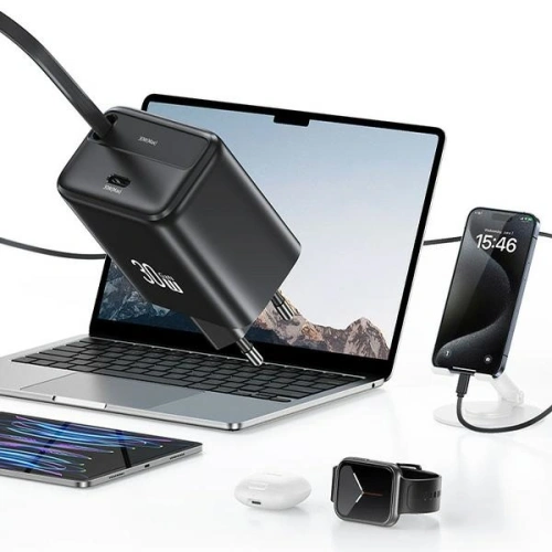Kup Încărcător de perete USAMS USB-C + cablu USB-C retractabil PD+QC 30W Gan Fast Charging negru seria YC - USA1173 - {ean13} - Sklep Home Screen