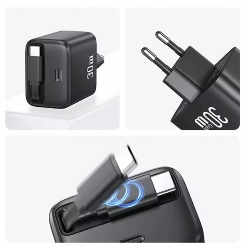 Kup Încărcător de perete USAMS USB-C + cablu USB-C retractabil PD+QC 30W Gan Fast Charging negru seria YC - USA1173 - {ean13} - Sklep Home Screen