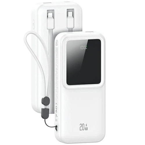 Buy USAMS power bank with built-in USB-C + Lightning cables 30000mAh 20W PD+QC 3.0 Fast Charge X-chel Series white - USA1174 - {ean13} - Home Screen Store Europe