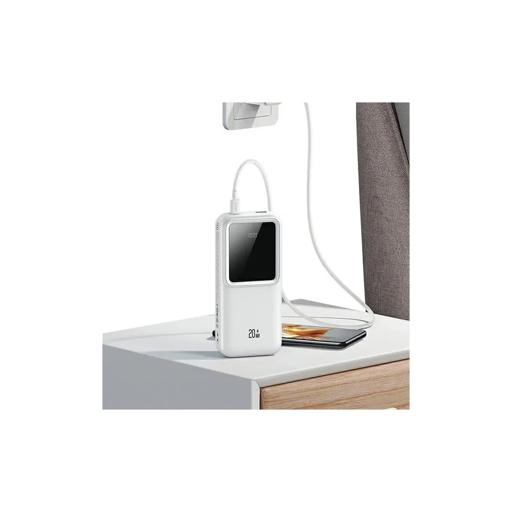 Powerbank USAMS z wbudowanymi kablami USB-C + Lightning 30000mAh 20W PD+QC 3.0 Fast Charge X-chel Series biały - Powerbanki - Usams