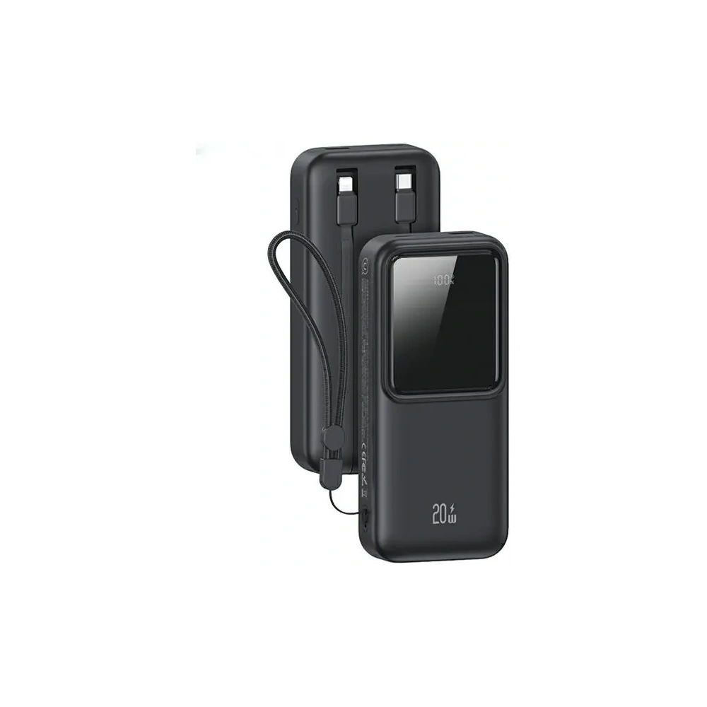 Powerbank USAMS z wbudowanymi kablami USB-C + Lightning 30000mAh 20W PD+QC 3.0 Fast Charge X-chel Series czarny - Powerbanki - Usams