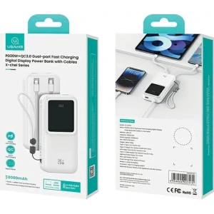 Kup Powerbank USAMS z wbudowanymi kablami USB-C + Lightning 30000mAh 20W PD+QC 3.0 Fast Charge X-chel Series czarny - USA1175 - {ean13} - Sklep Home Screen
