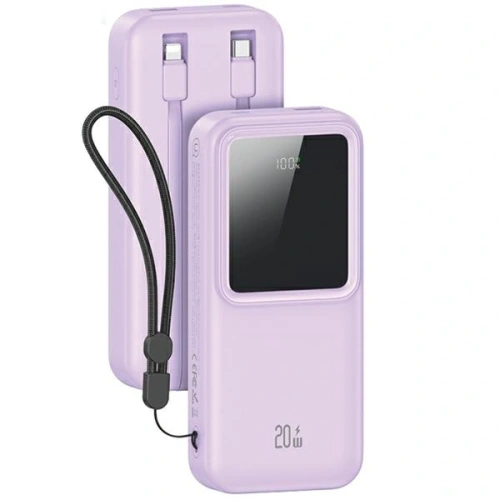 Buy USAMS Powerbank with built-in USB-C + Lightning cables 30000mAh 20W PD+QC 3.0 Fast Charge X-chel Series purple - USA1176 - {ean13} - Home Screen Store Europe