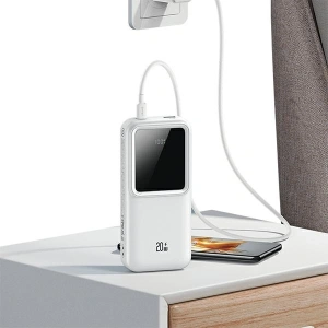 Powerbank USAMS z wbudowanymi kablami USB-C + Lightning 30000mAh 20W PD+QC 3.0 Fast Charge X-chel Series fioletowy - Powerbanki - Usams