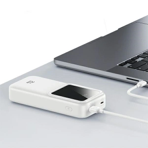 Powerbank USAMS z wbudowanymi kablami USB-C + Lightning 30000mAh 20W PD+QC 3.0 Fast Charge X-chel Series fioletowy - Powerbanki - Usams