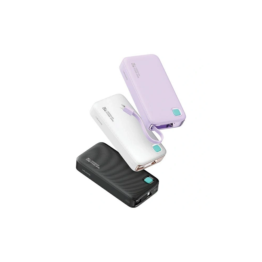 Powerbank USAMS + zwijany kabel USB-C 10000 mAh PD 20W Fast Charge XY Series fioletowy - Powerbanki - Usams