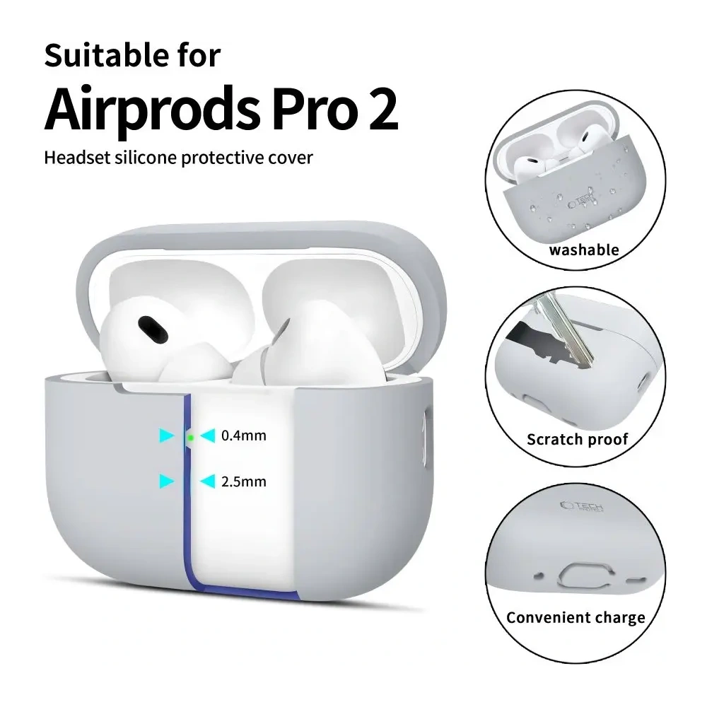Etui Tech-Protect Silicone Apple Airpods Pro 1 / 2 Crayon Grey - AirPods Pro (2. generacji) - Tech-Protect